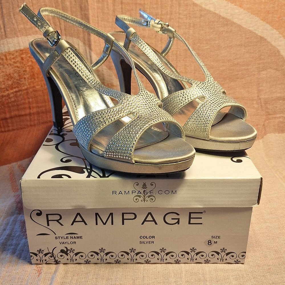 Platform Strappy Silver Rhinestone Heels 8M
